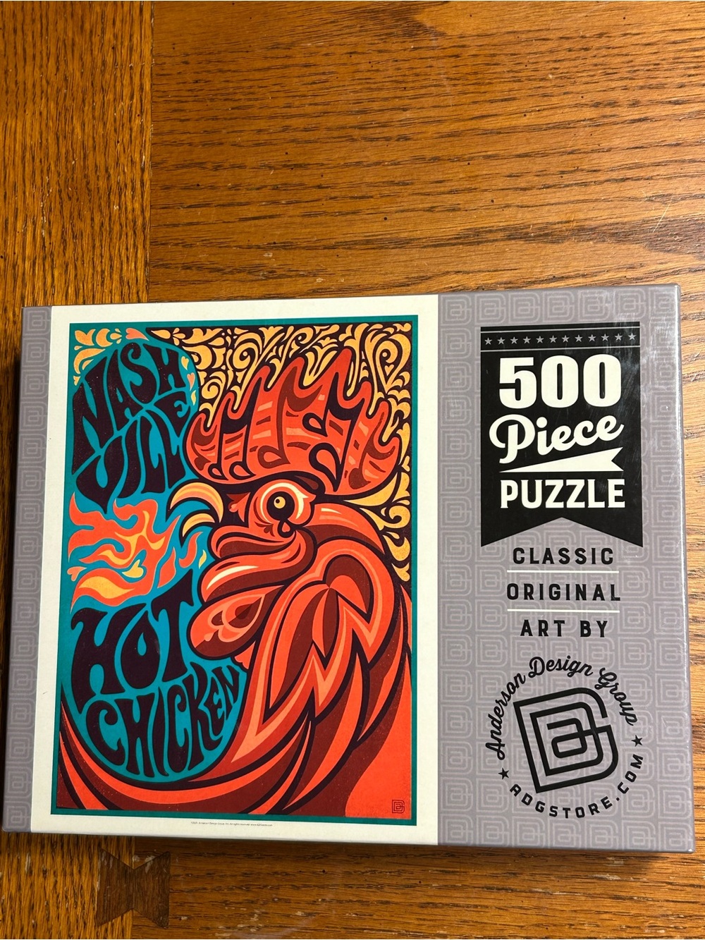 “Nashville Hot Chicken” Red & Teal Rooster 500-Piece Puzzle